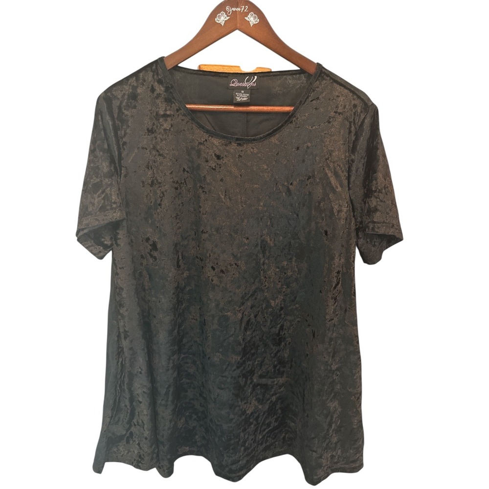 Questions Black Crushed Velvet‎ Short Sleeve Top Scoop Neck Stretch 1X Coquette